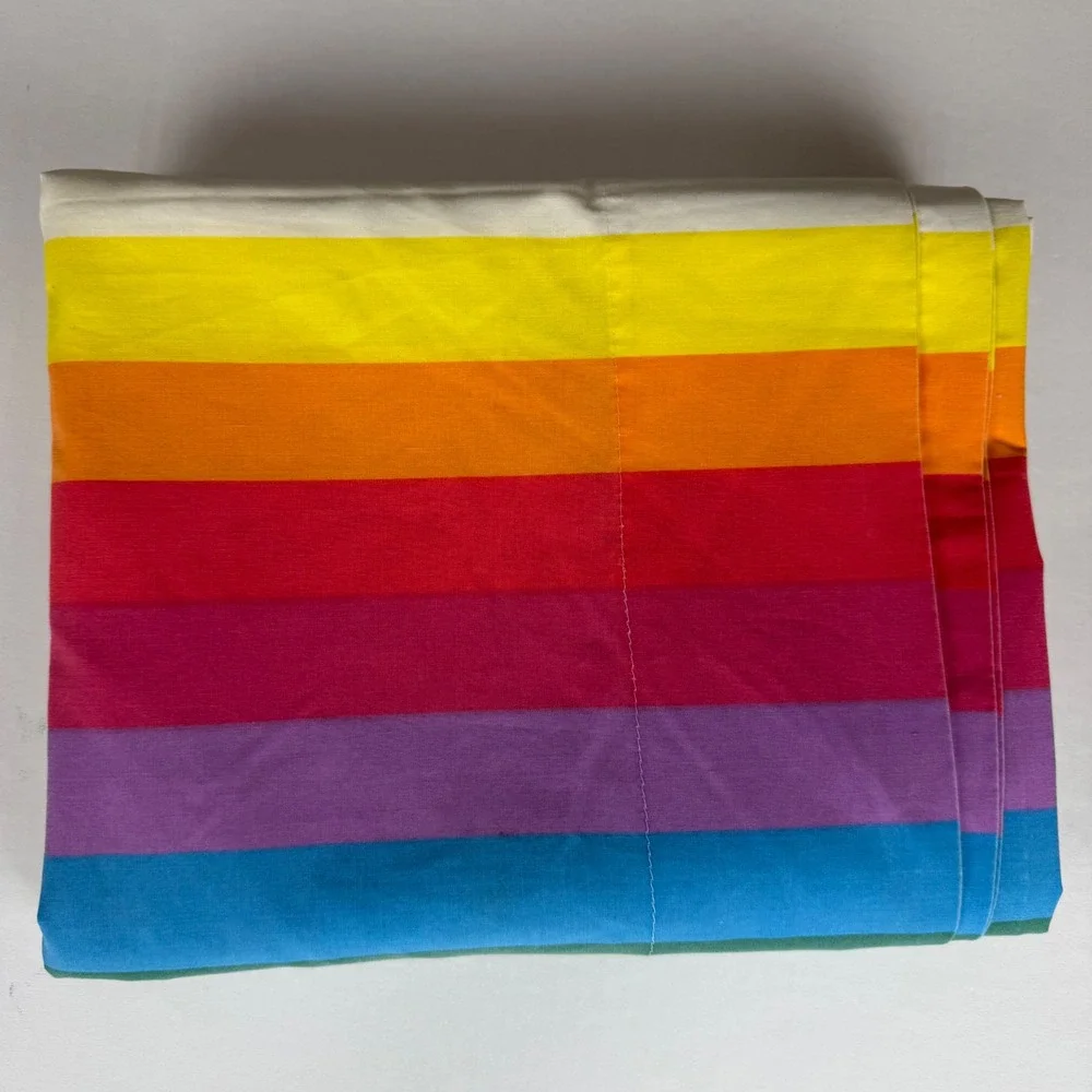 Vintage Wamsutta Ultracale Double Flat Sheet Rainbow Stripe Retro 70s 80s White